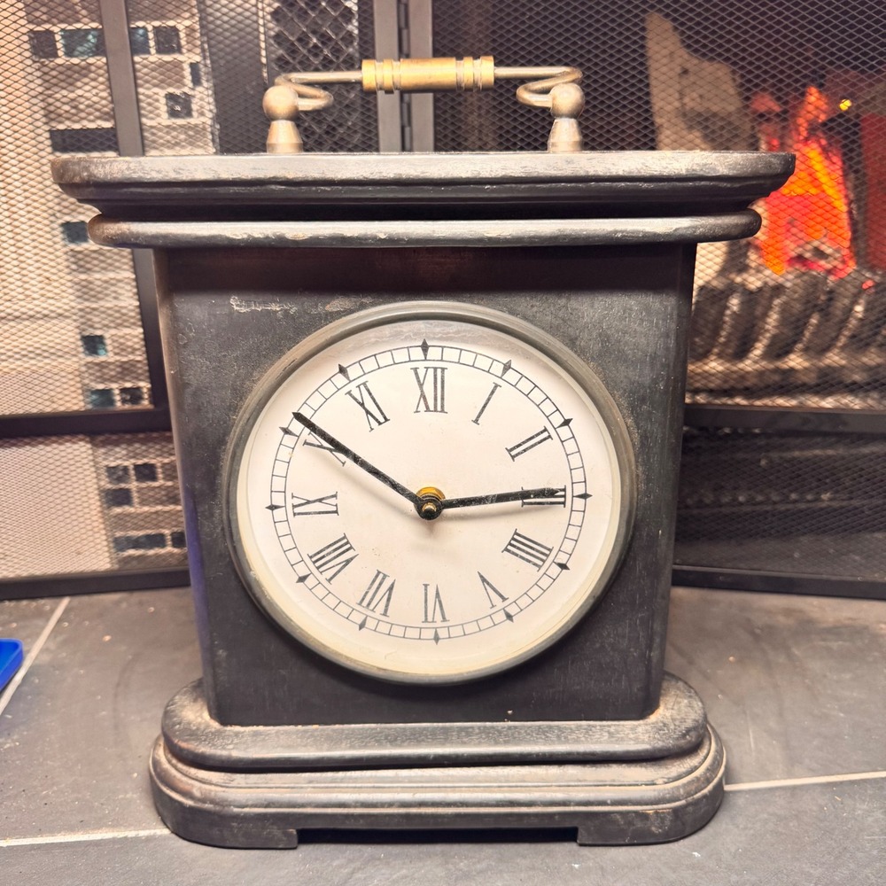 VTG Market Bazaar Wood Clock Roman Numerals Black Mantel Desk Table